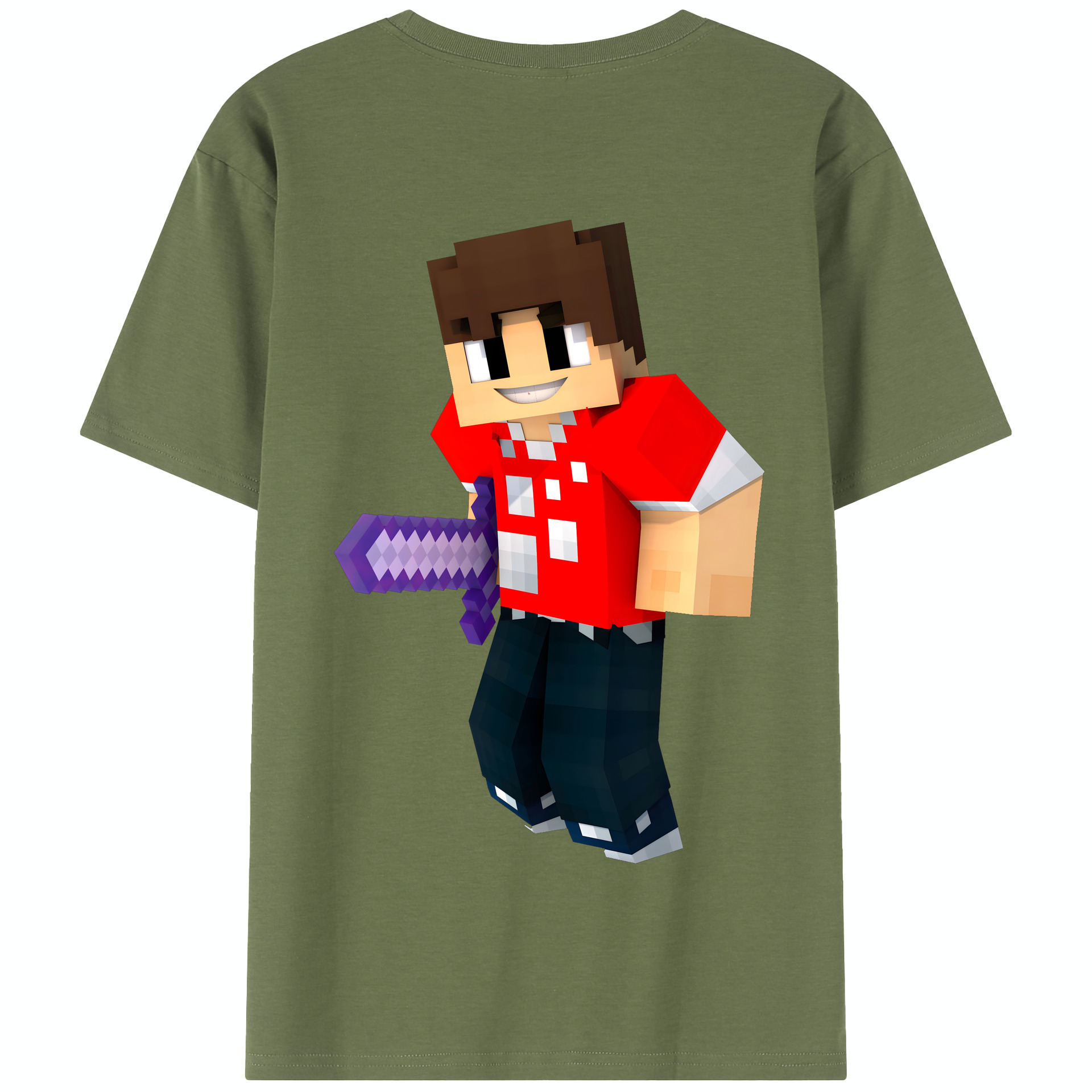 （画像用） マインクラフト ブロックの世界 Minecraft MC Block world 綿100％半袖Tシャツ（背面プリント）
